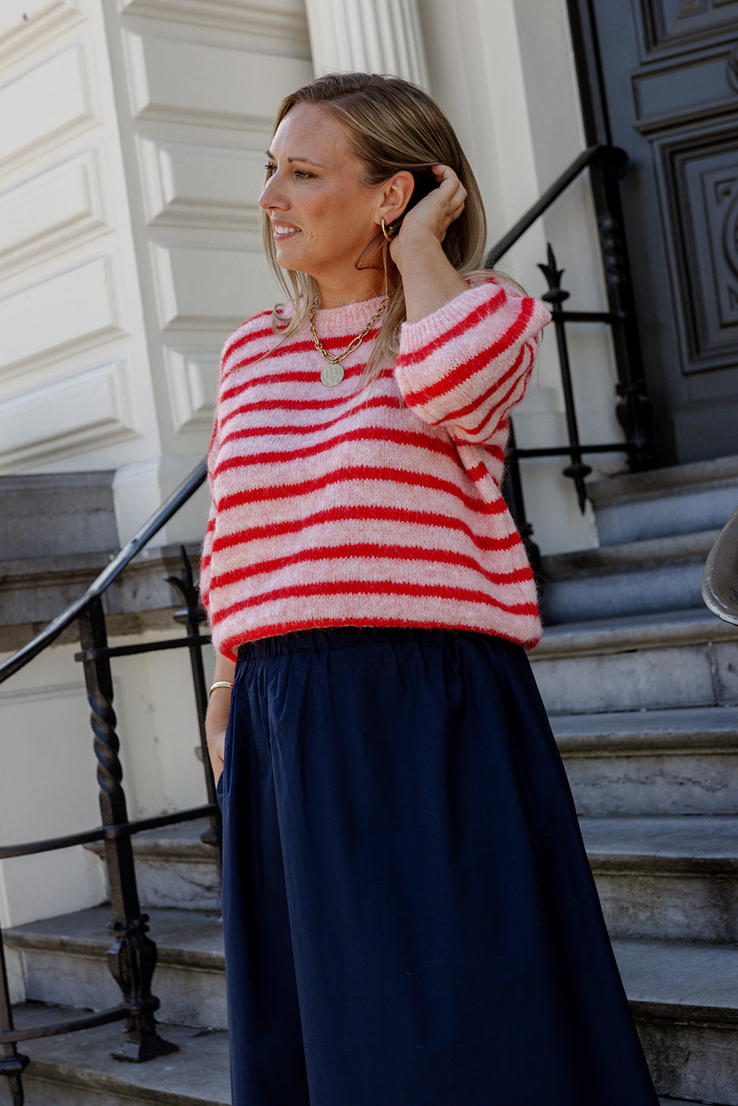 Melli - trui korte mouw - roze/rood