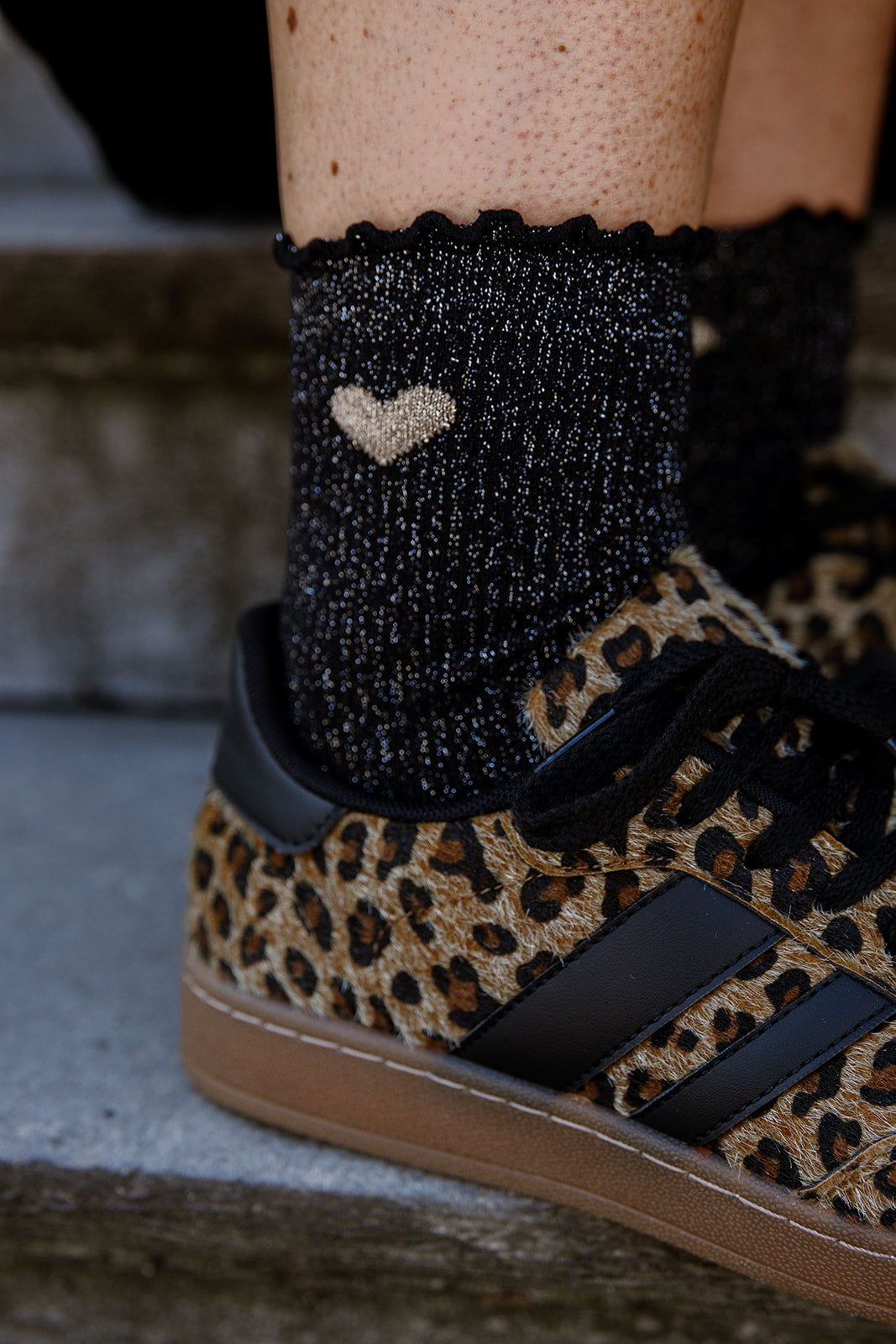 herfst glittersokjes - effen met hartje - verschillende kleuren