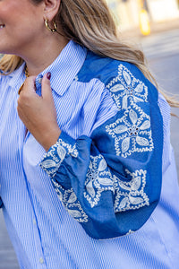 Cial - hemdkleedje - blauw gestreept/schouderdetail