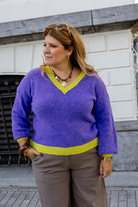 Miss - trui V-hals - lila/geel