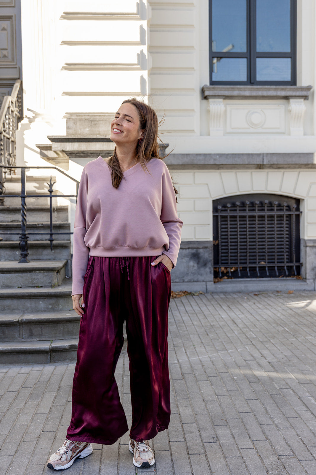 Nori - sweater V-hals - oudroze