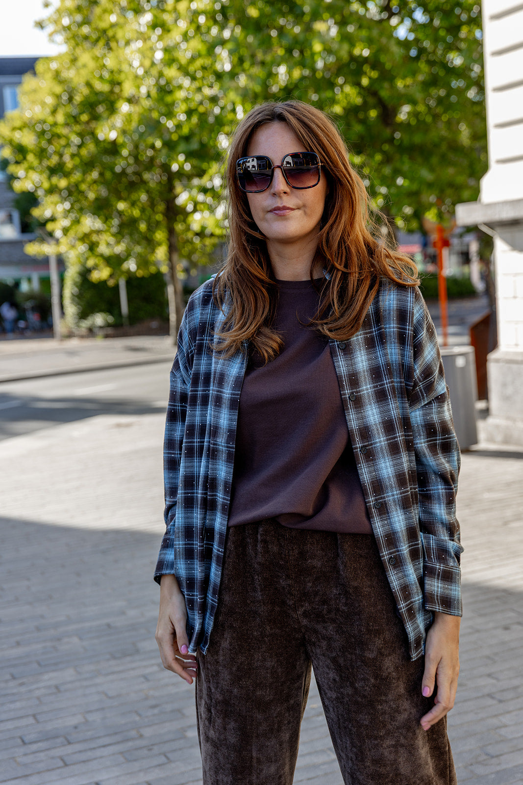 Yen - blouse geruit - bruin/blauw