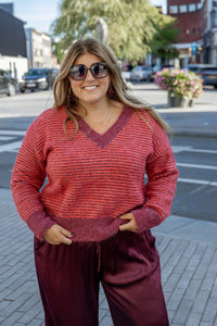 Kim - trui V hals - rood/burgundy