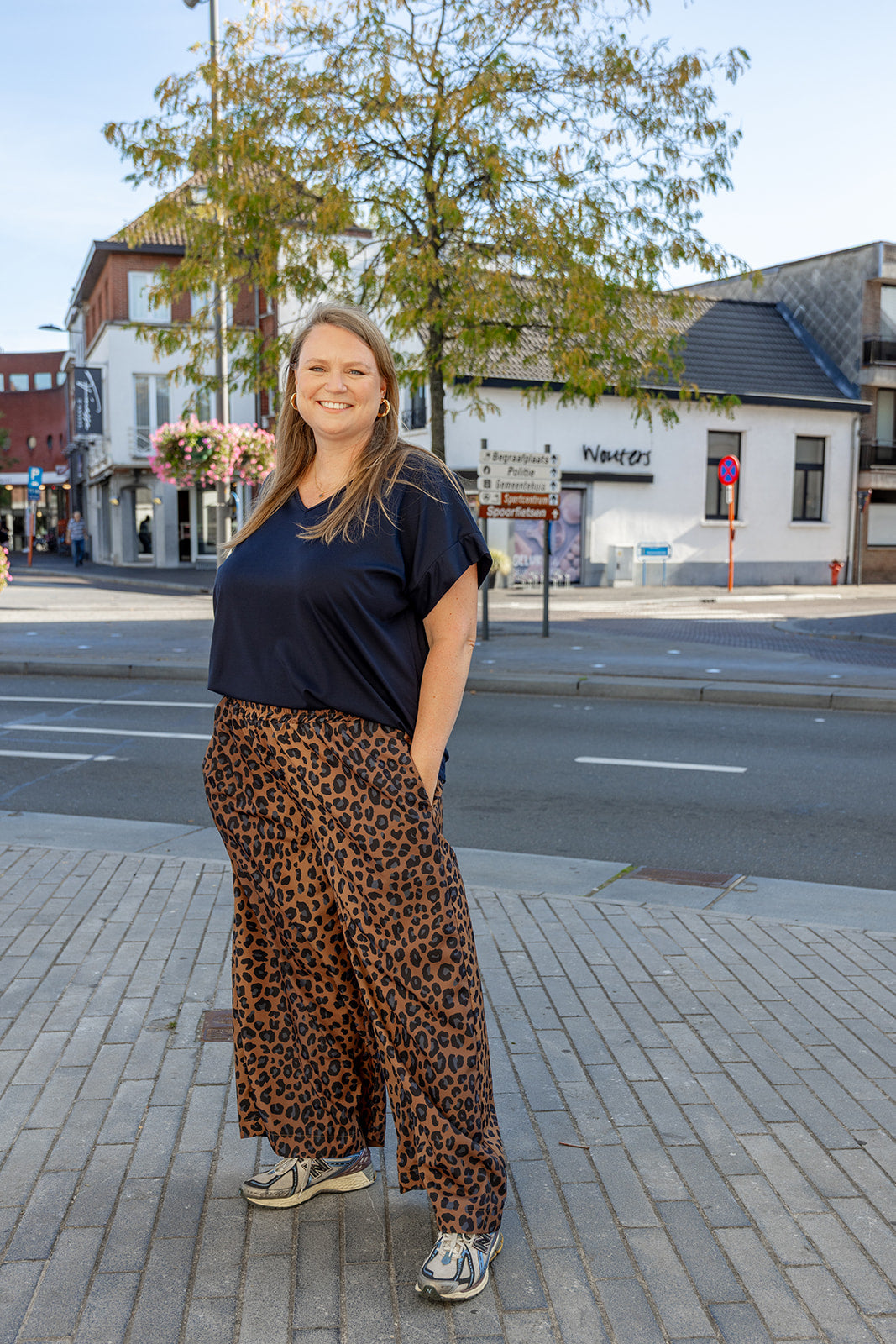 Safi - wijde broek - Leopard bruin/marine