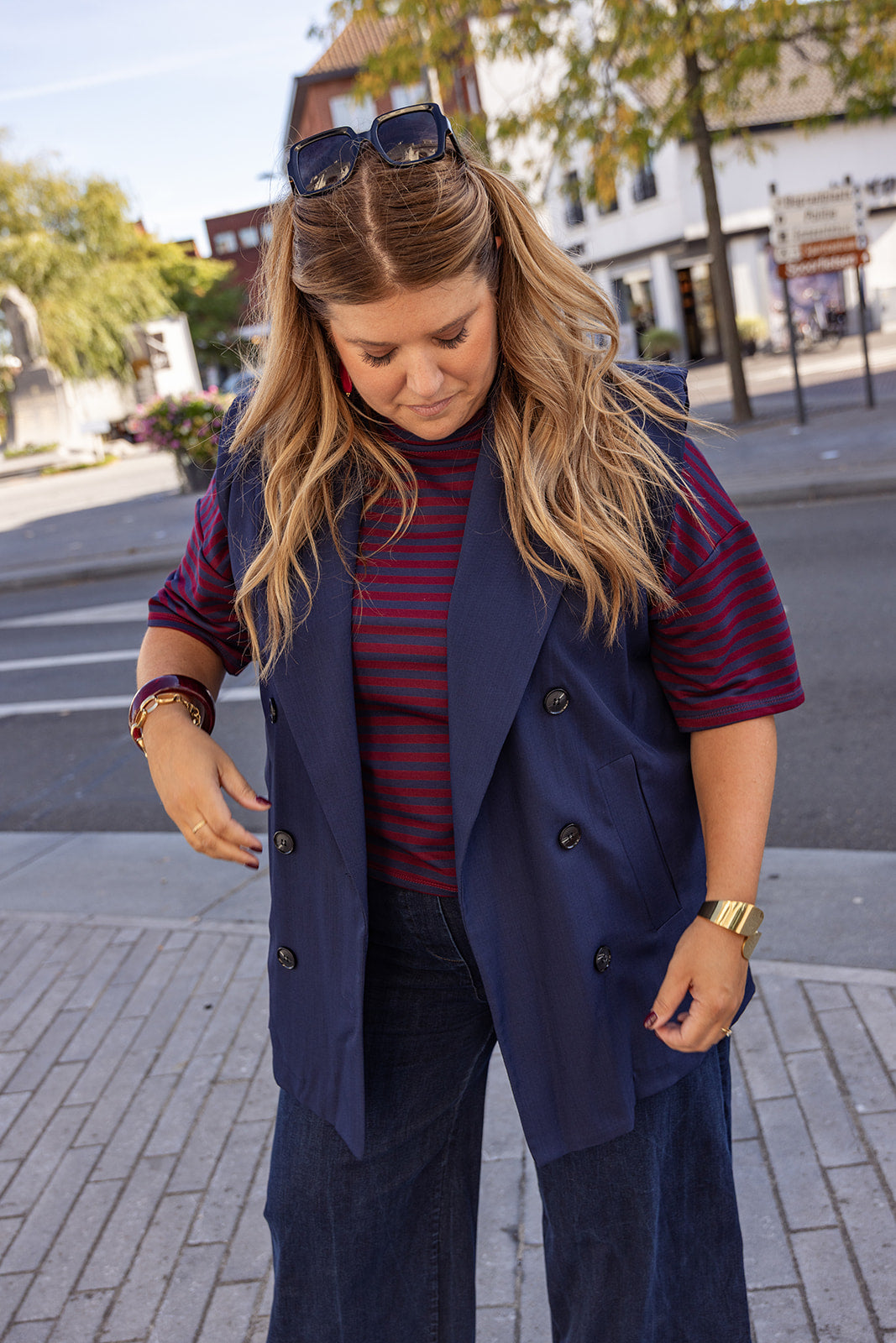 Juju - mouwloze blazer - marineblauw
