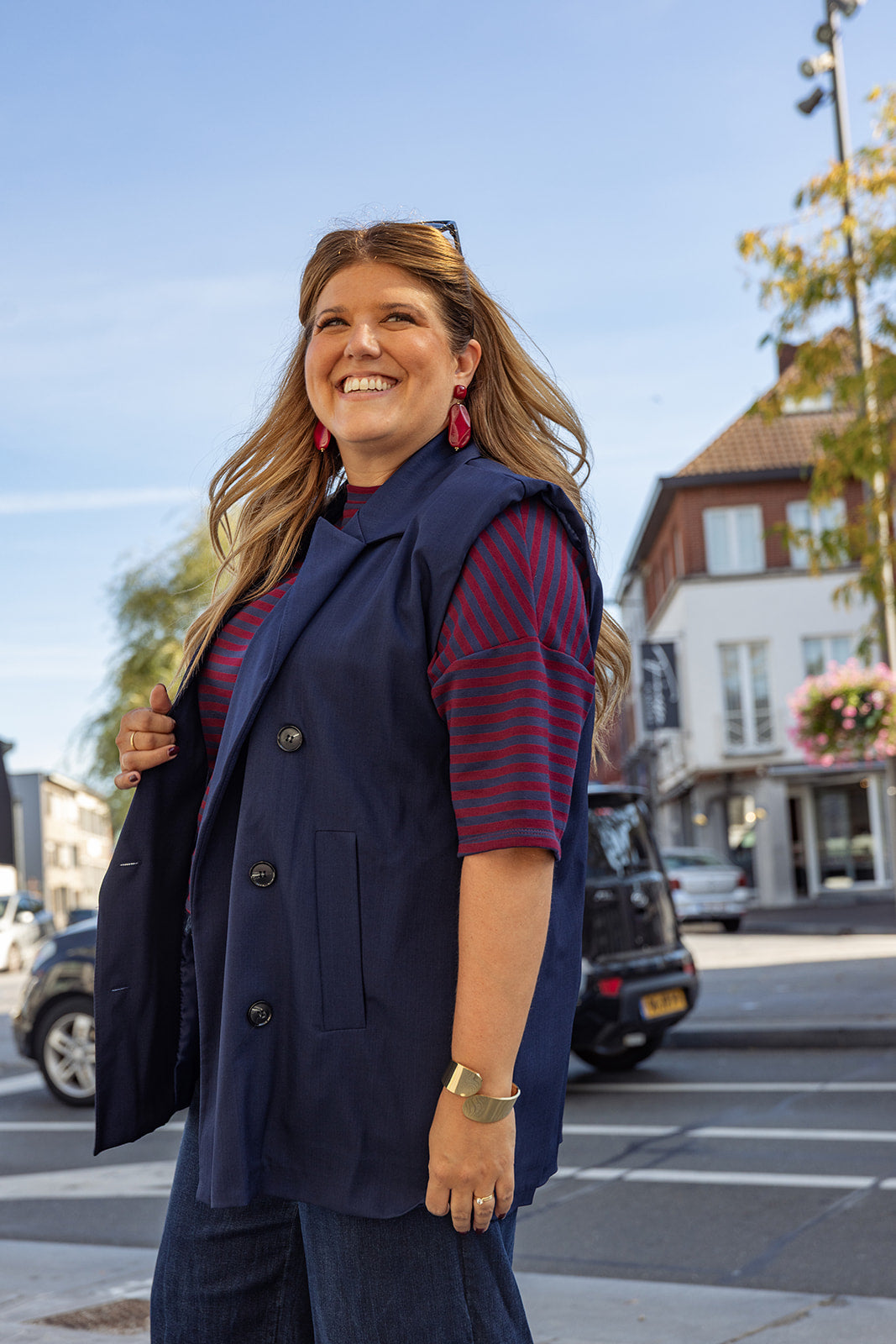 Juju - mouwloze blazer - marineblauw