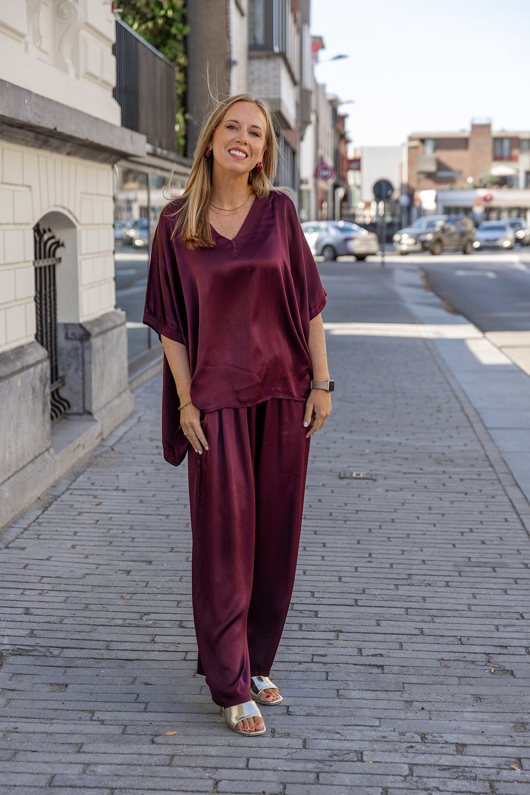 Sem - satijn broek - burgundy