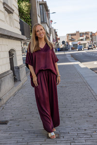 Mia - top satijn - burgundy