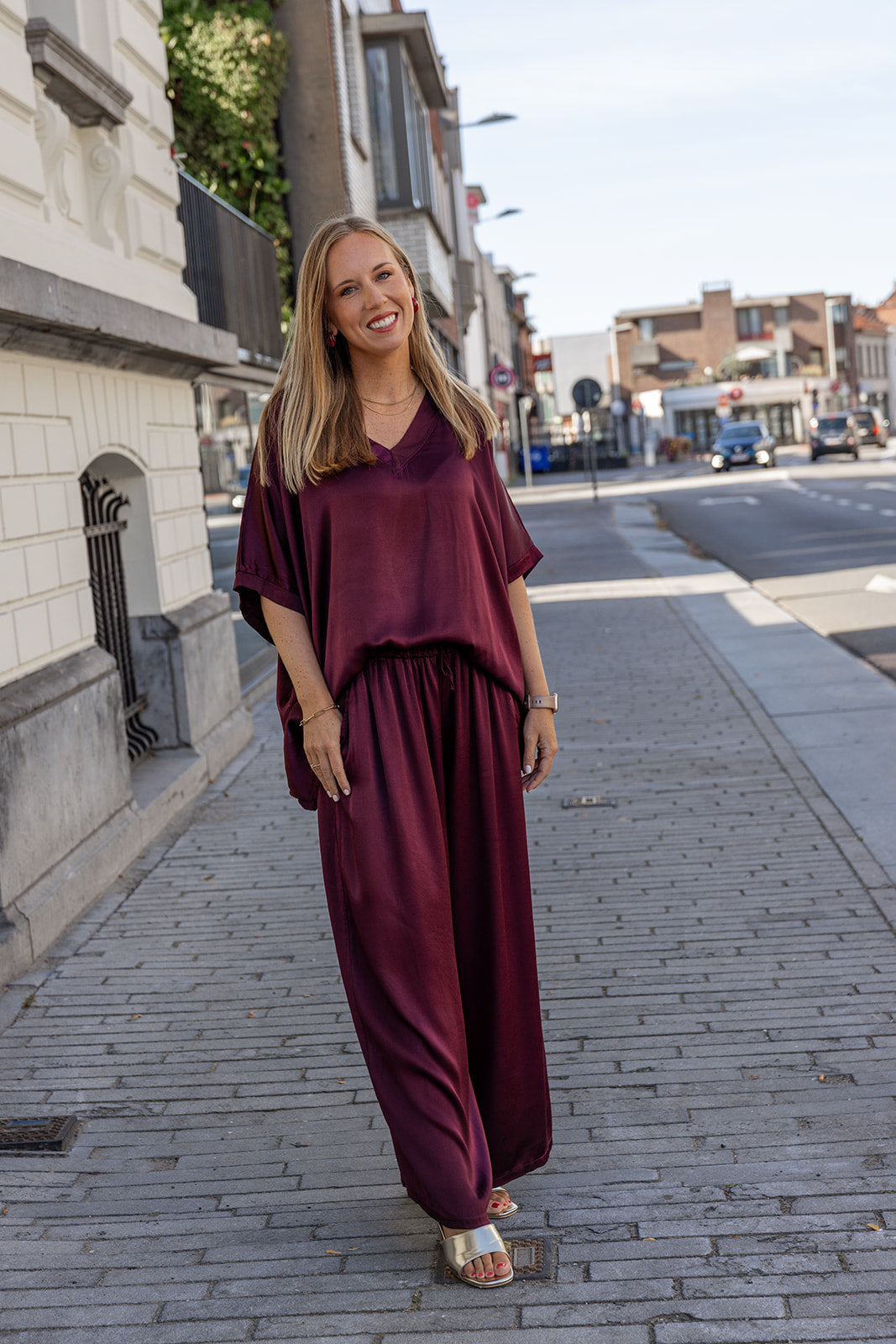 Sem - satijn broek - burgundy
