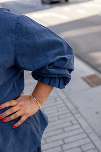 Elvé - blouse lange mouw ribfluweel - marineblauw