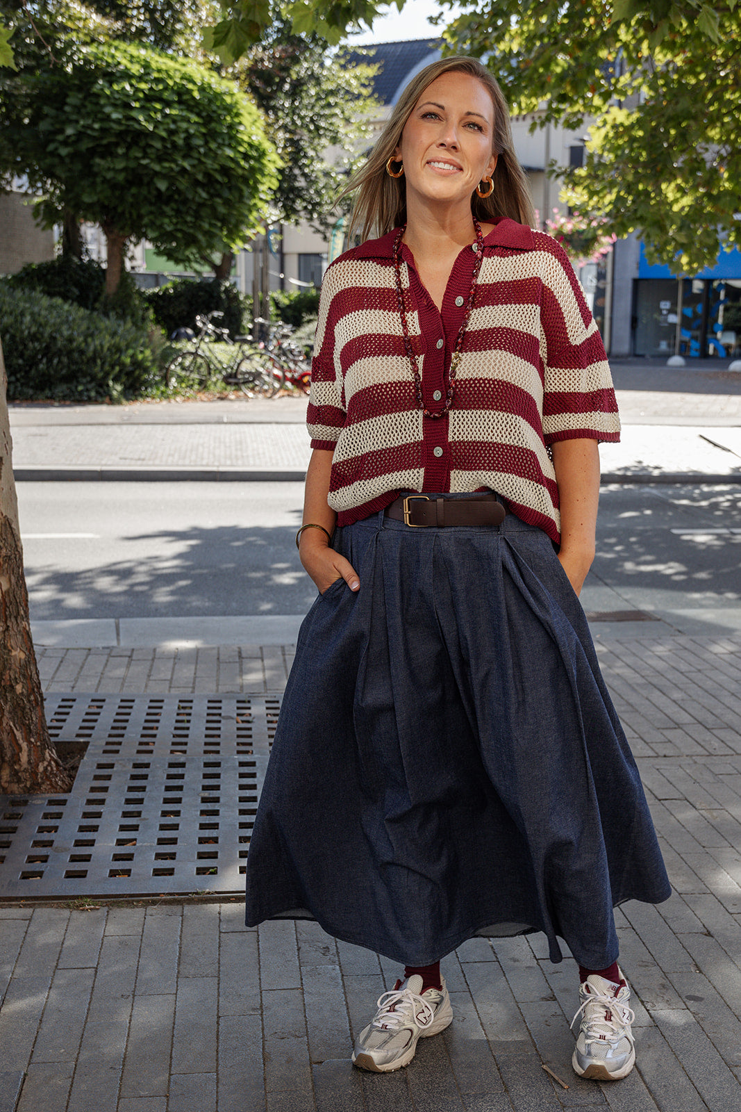 Jim - polo gestreept knit❗️ - burgundy/ecru