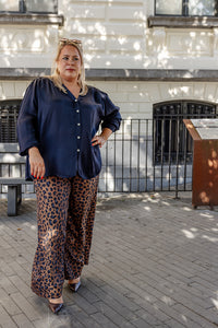 IYA - blouse satijn - marineblauw