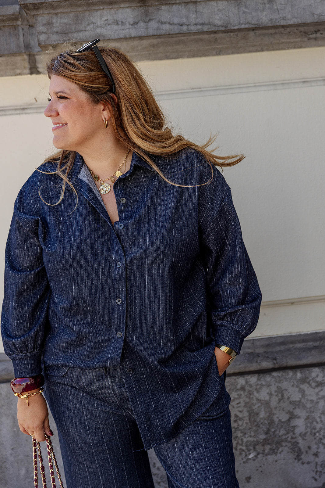 Sara - hemd krijtstreep - jeanslook PRE ORDER 3/10