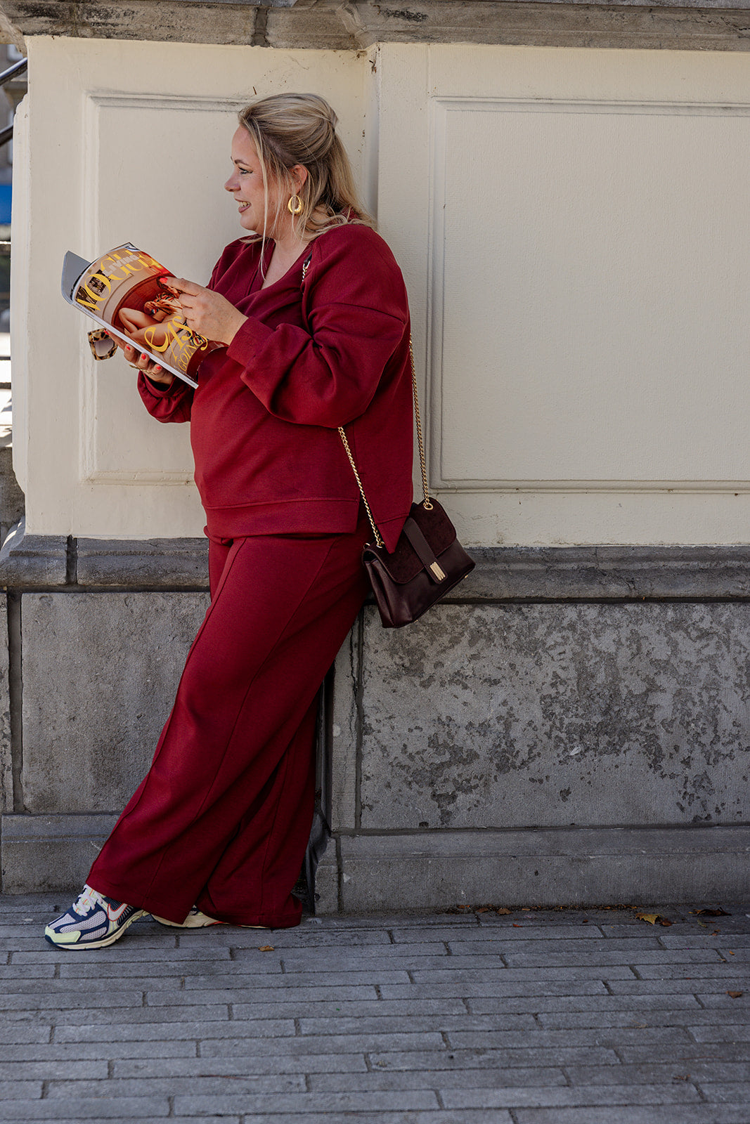 Joss - sweater v-hals - burgundy