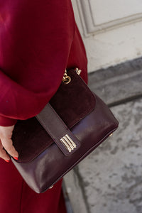 Tiva - schoudertas met fluweel - burgundy- laatste stuk