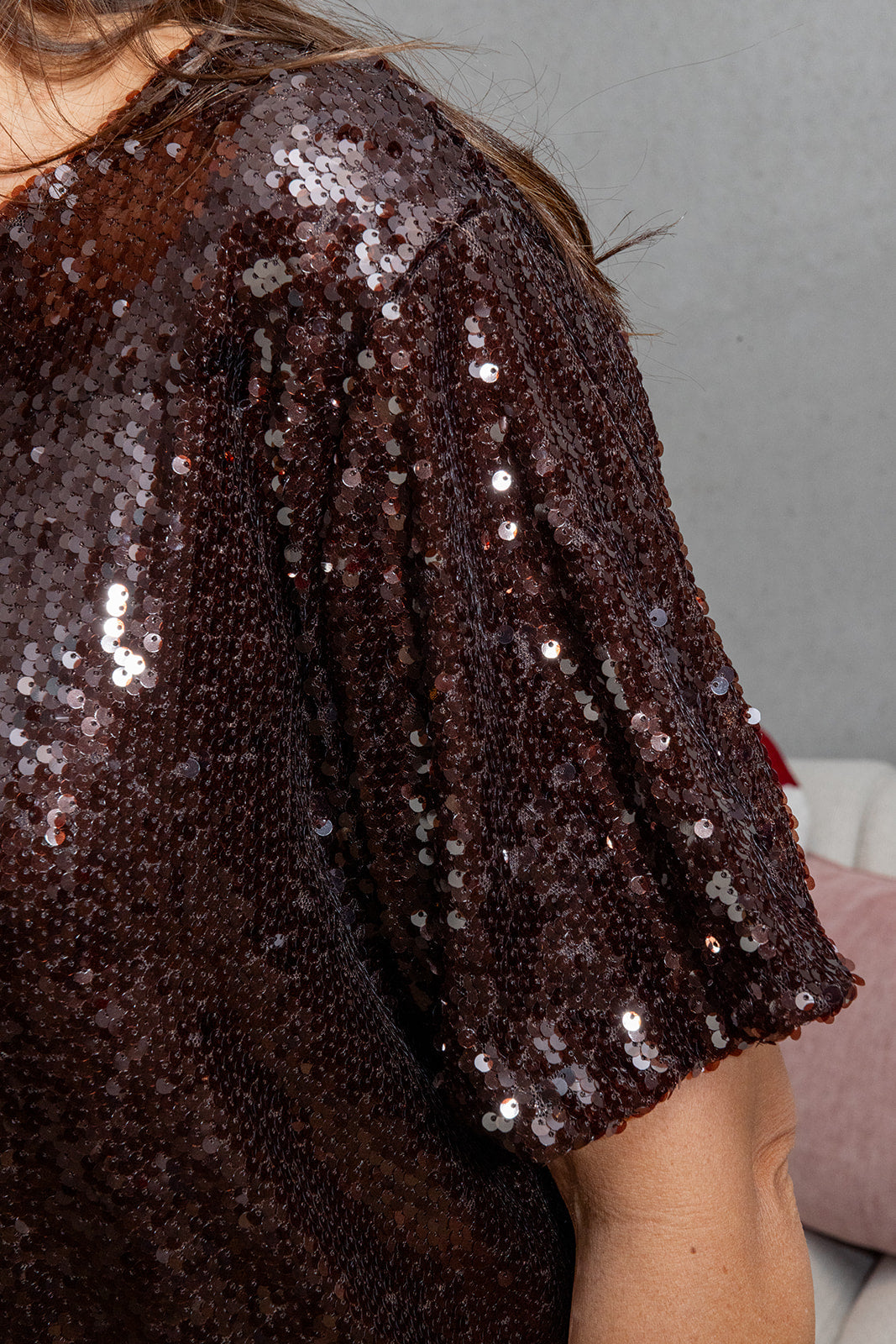 Lumé - pailletten kleedje kort - chocobruin