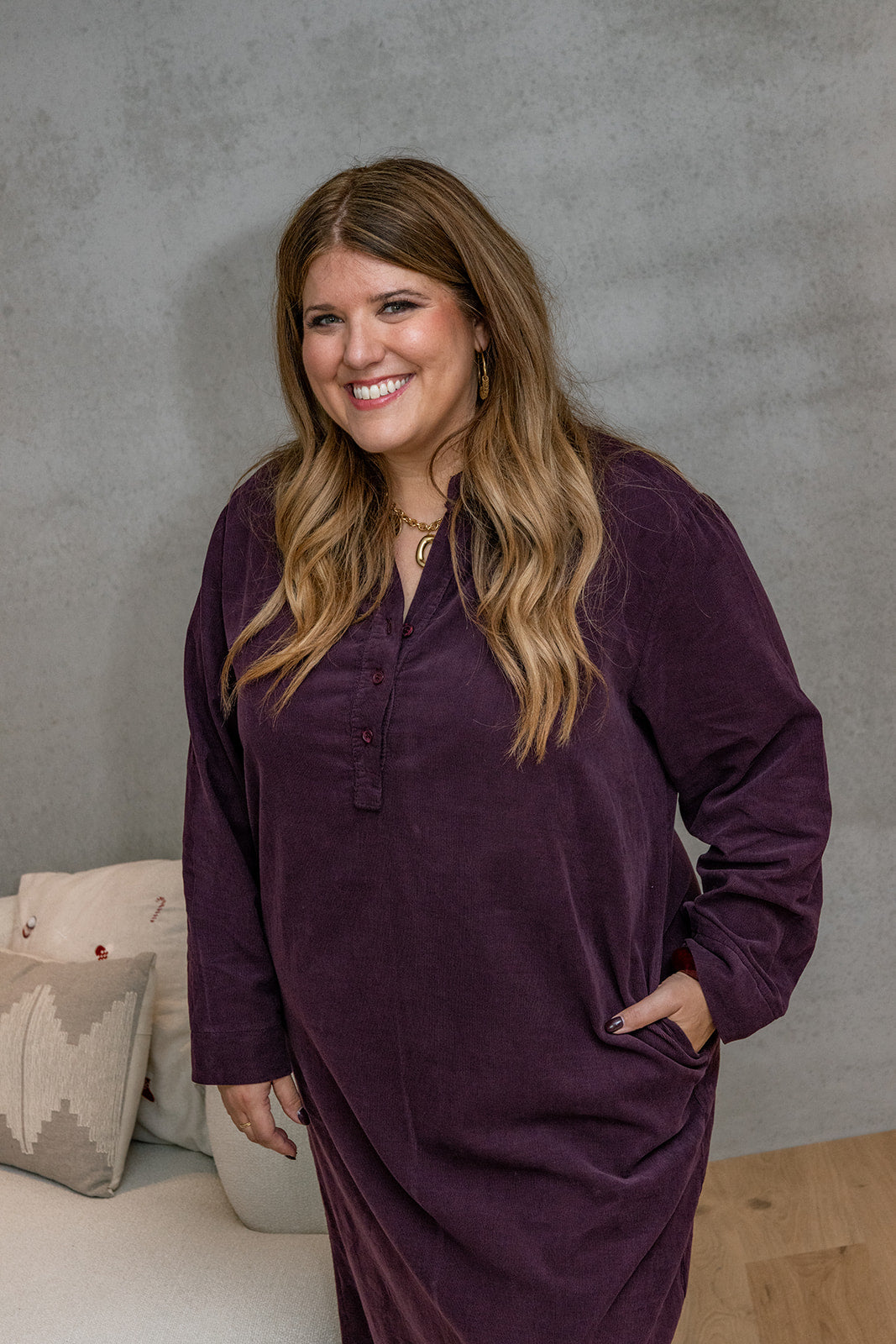 Glinz - kleedje ribfluweel - aubergine