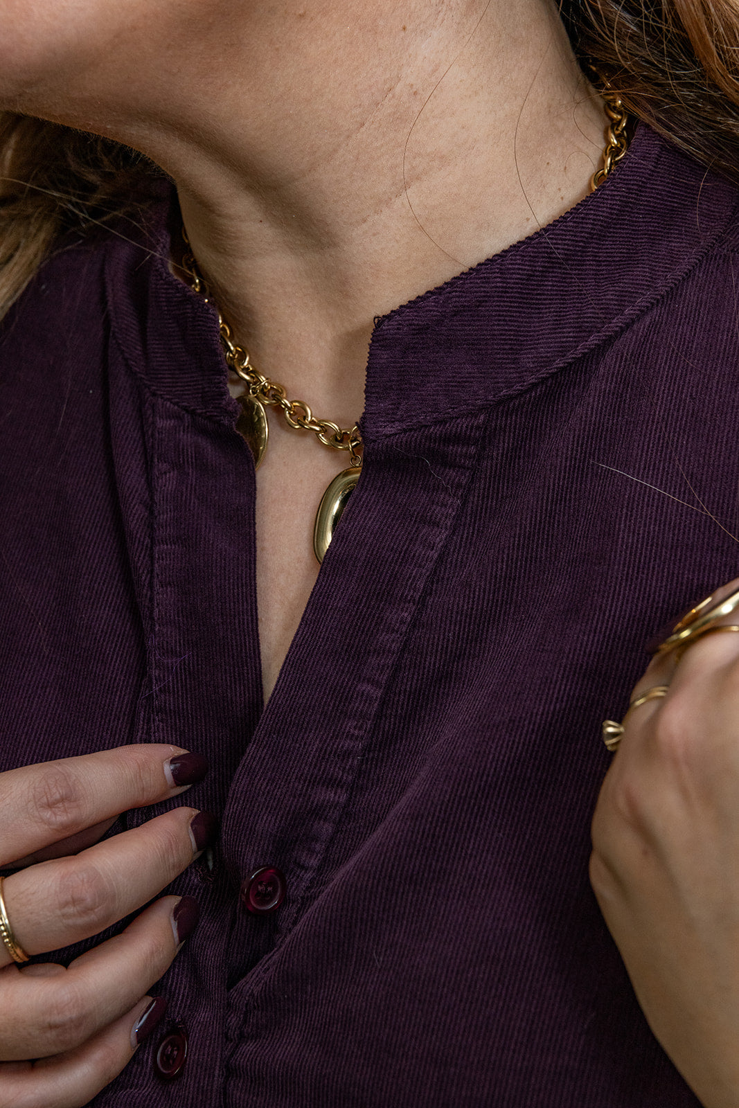 Glinz - kleedje ribfluweel - aubergine