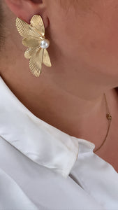 Fly- oorbellen - goud/parel
