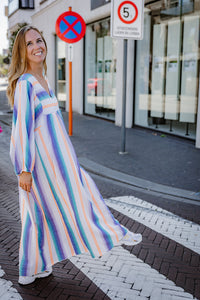 Flo- kleedje - striped kobalt/neon