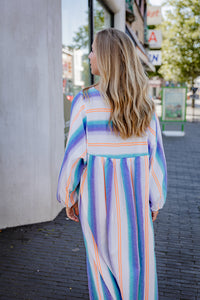 Flo- kleedje - striped kobalt/neon