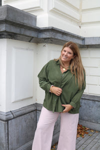 Connie - hemd ribfluweel - licht kakigroen