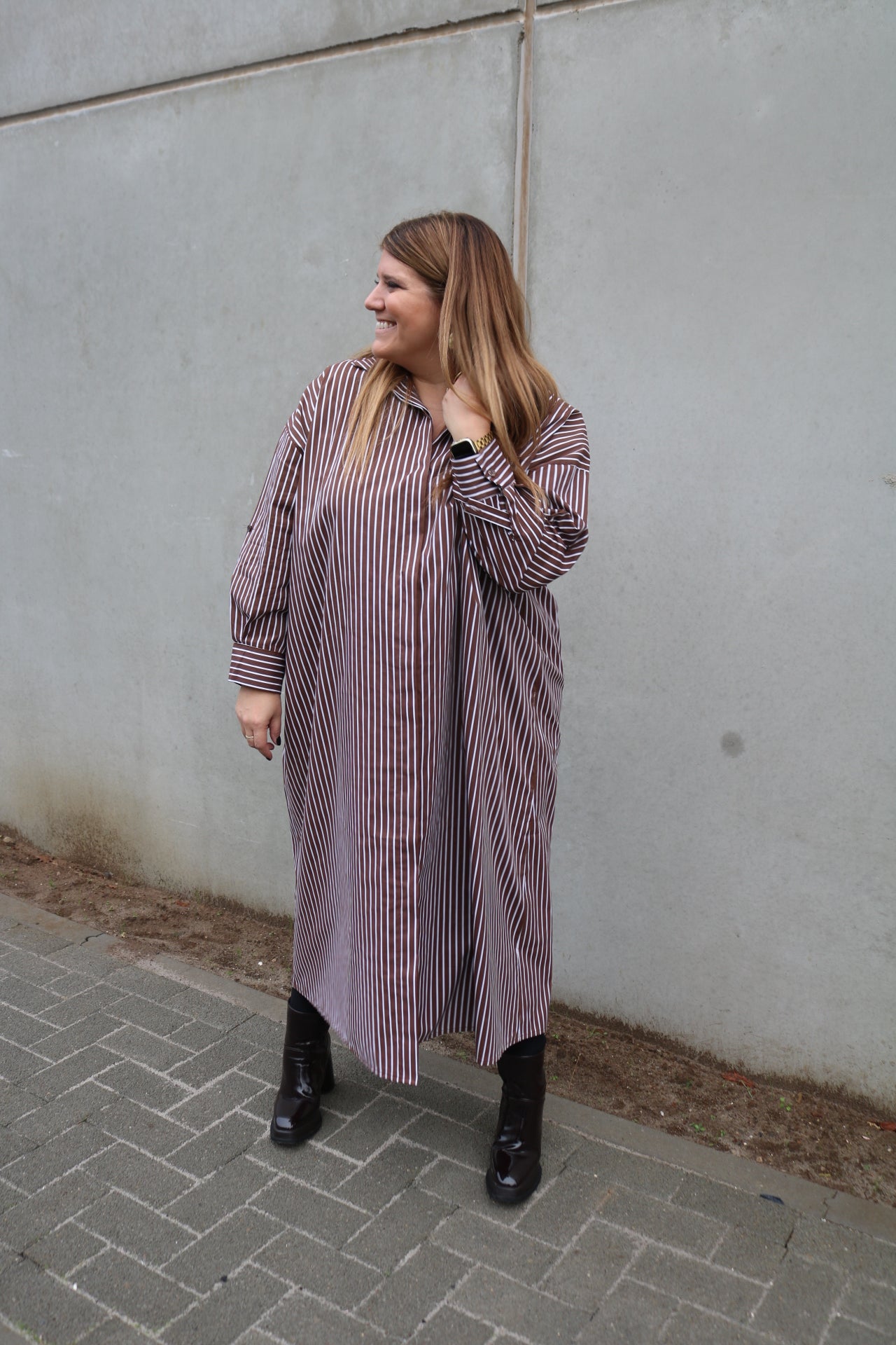 Colette - hemdkleedje gestreept - chocobruin