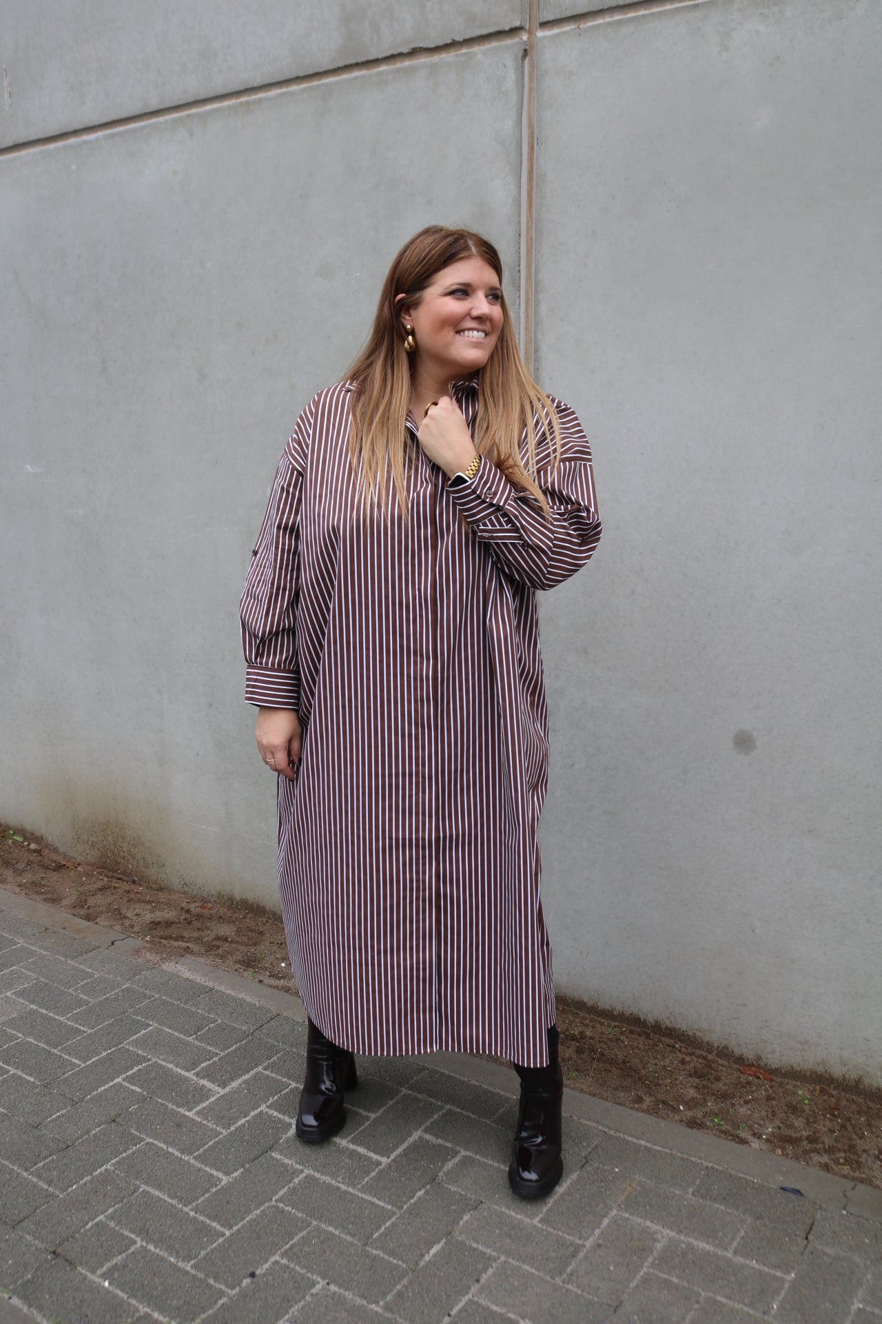 Colette - hemdkleedje gestreept - chocobruin