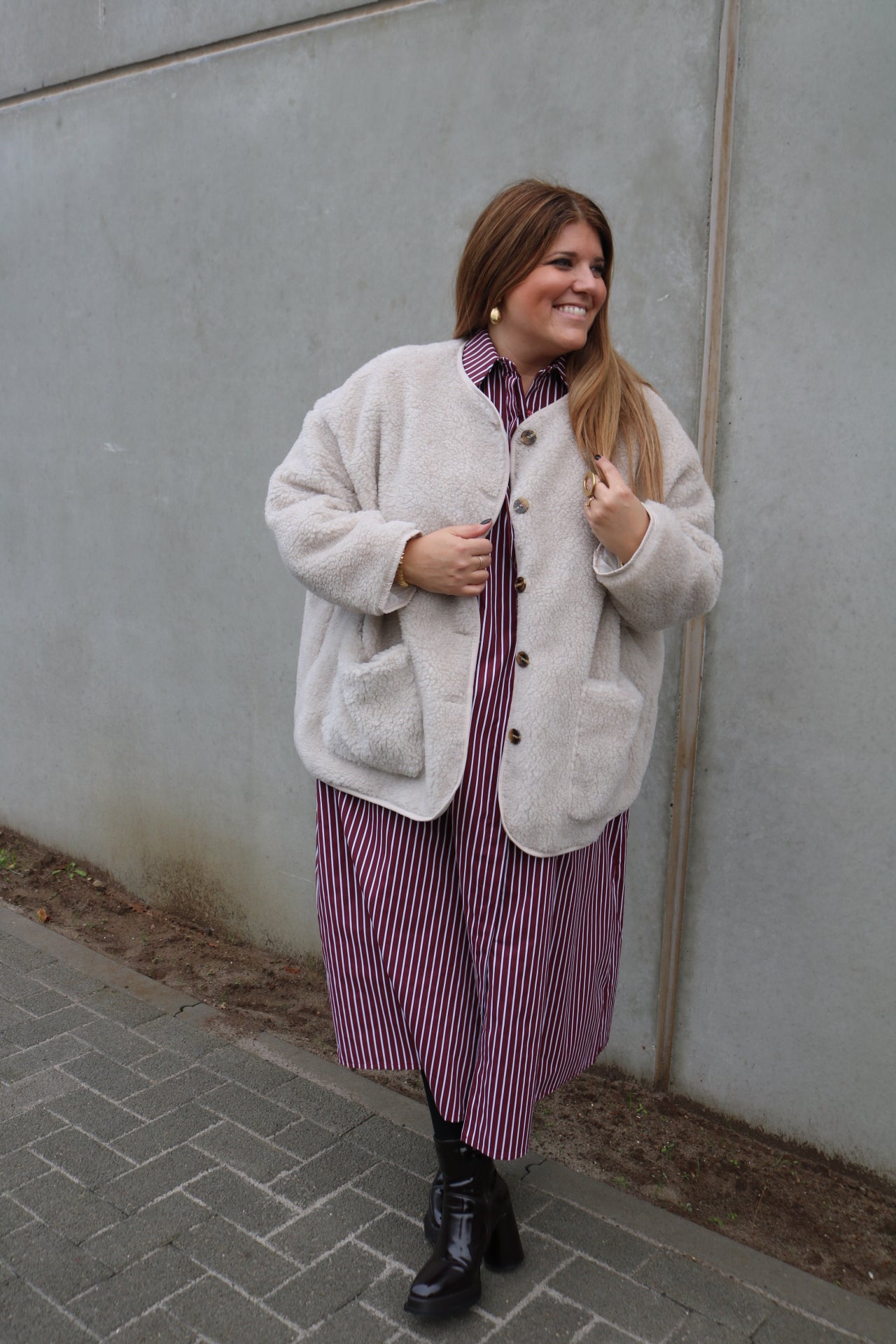 Colette - hemdkleedje gestreept - burgundy