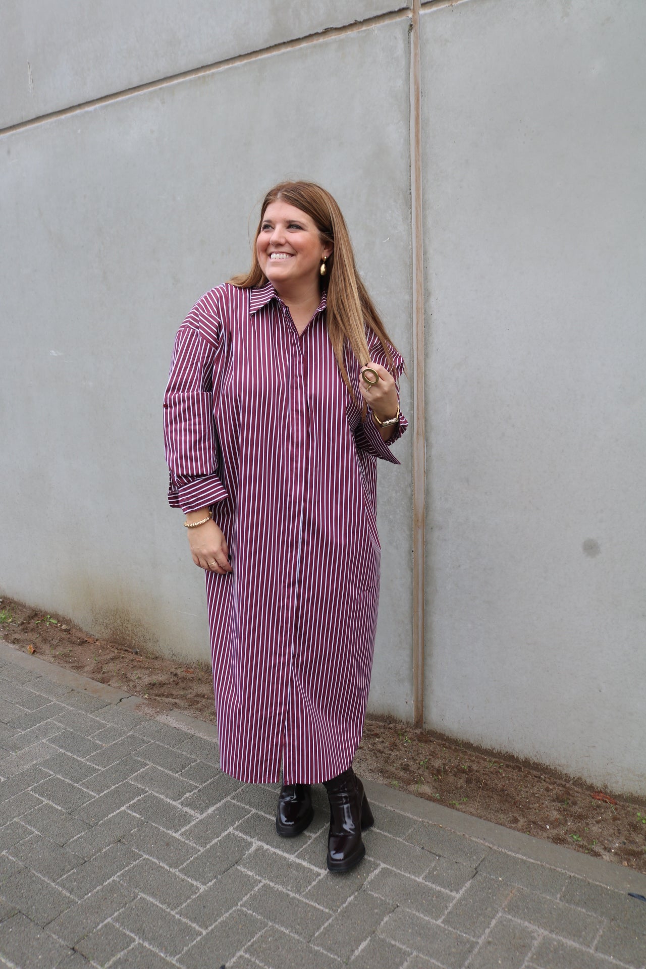 Colette - hemdkleedje gestreept - burgundy