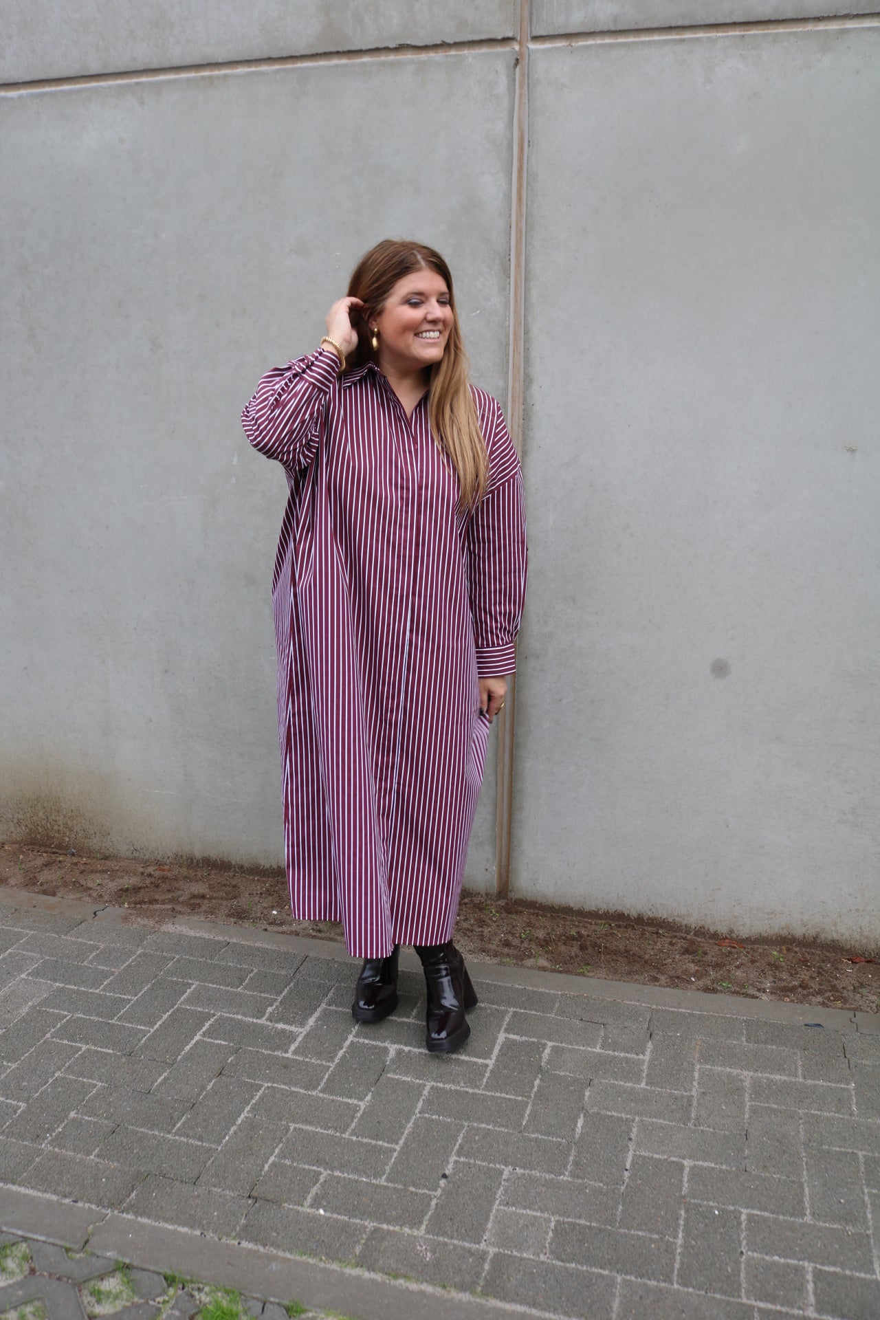 Colette - hemdkleedje gestreept - burgundy