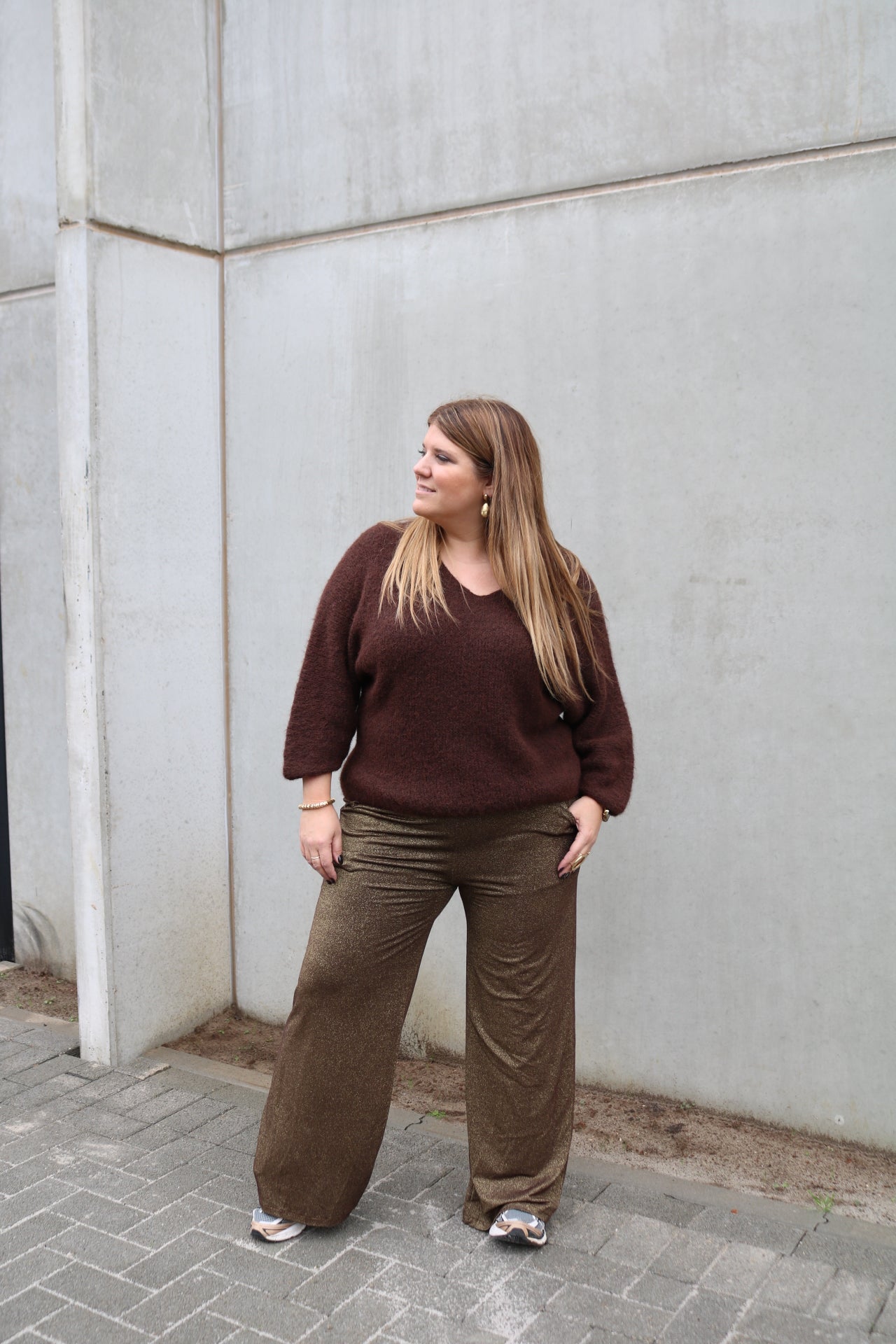 Holly - glitterbroek - goud/bruin