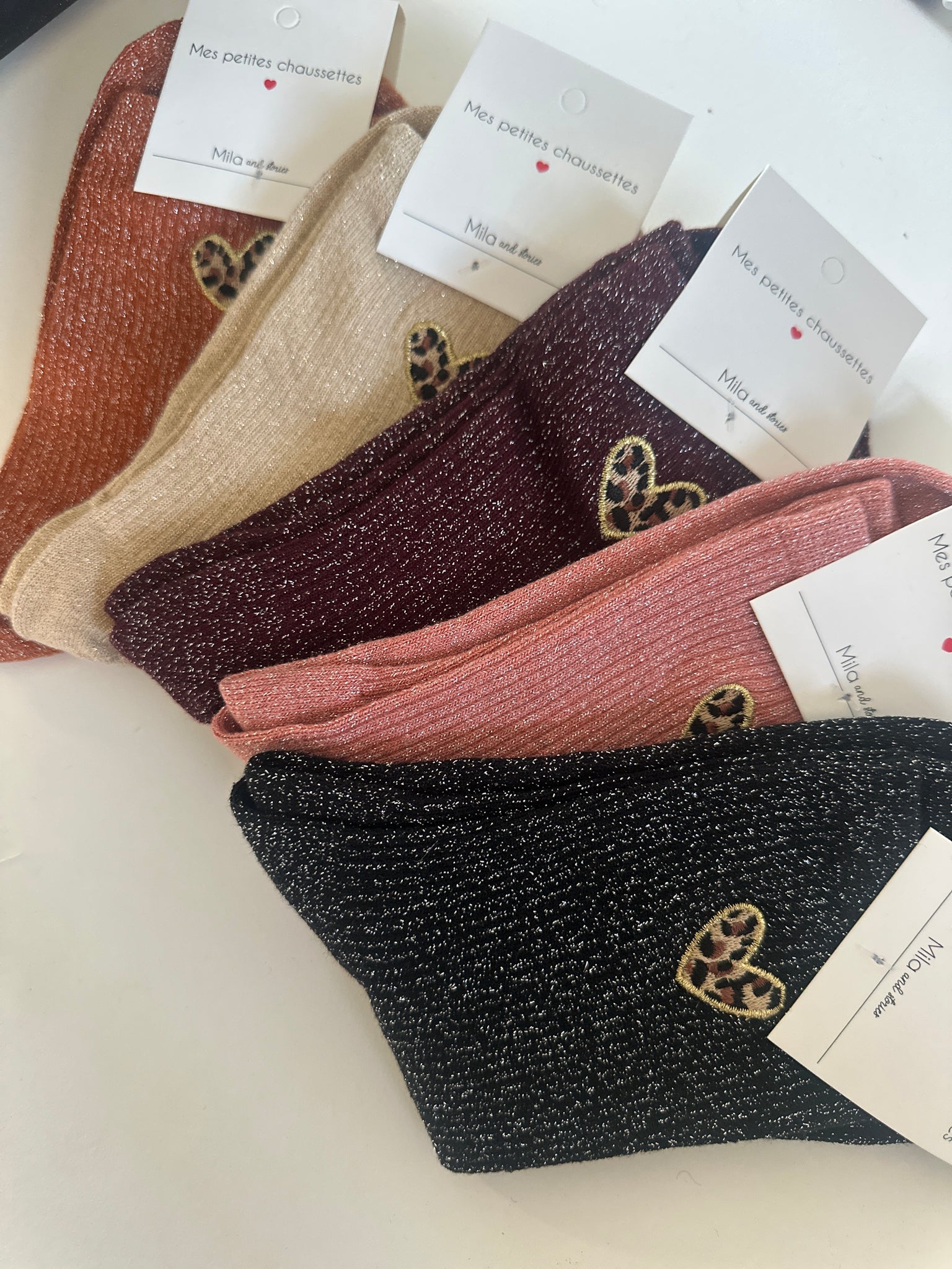herfstsokjes - effen met leopard hartje - verschillende kleuren