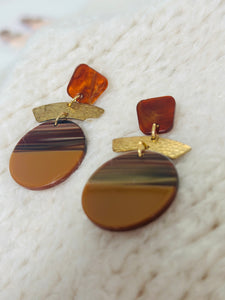 Raine- oorbellen -cognac/goud