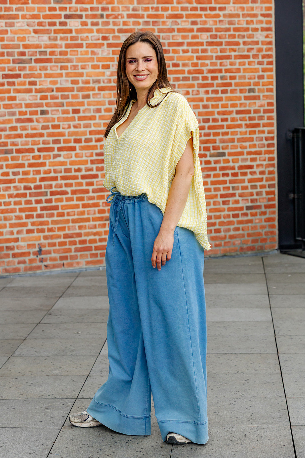 Cian - mouwloze blouse - vichy geel