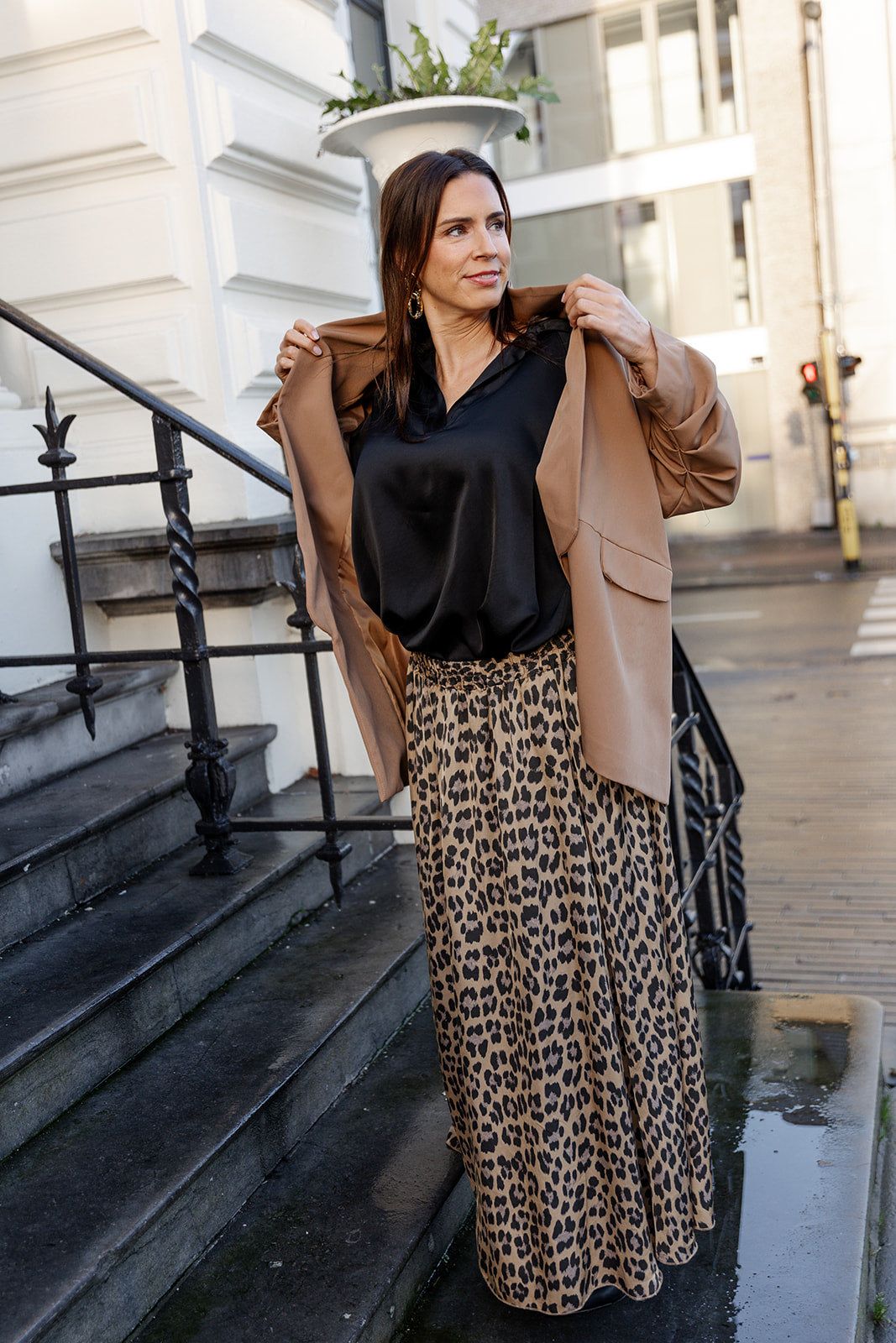 Luna - satijnlook rok - camel leopard