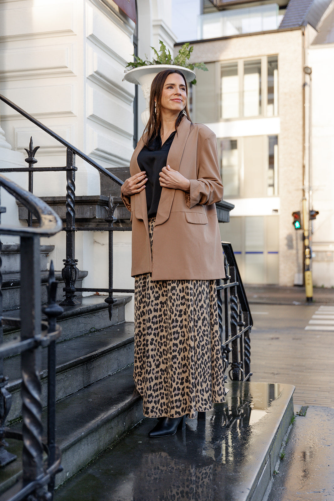 Luna - satijnlook rok - camel leopard