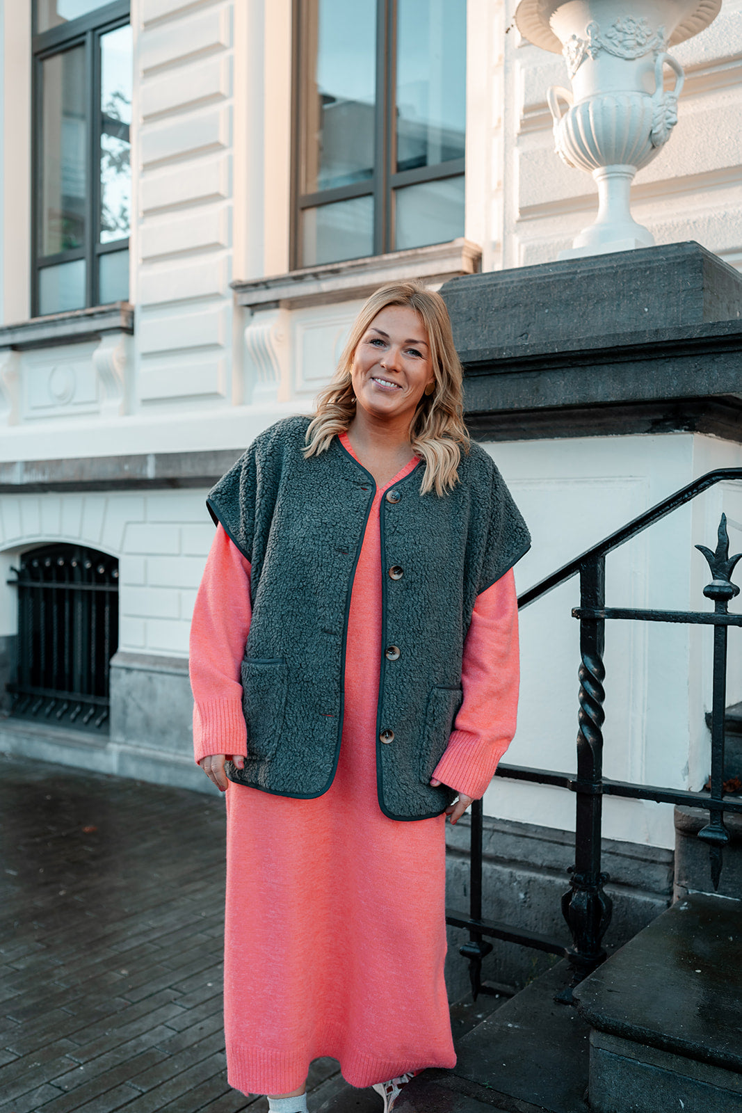 Venice - knit kleedje V-hals - watermeloen roze