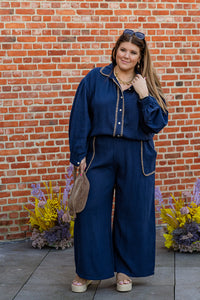 Jutta - broek tetra - marineblauw/cognac