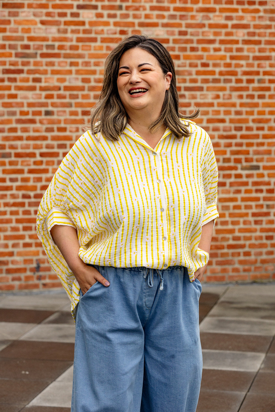 Maddi - blouse- wit/geel