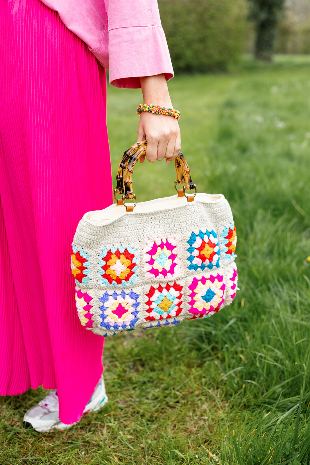 Elodie- crochet tas - beige/colormix