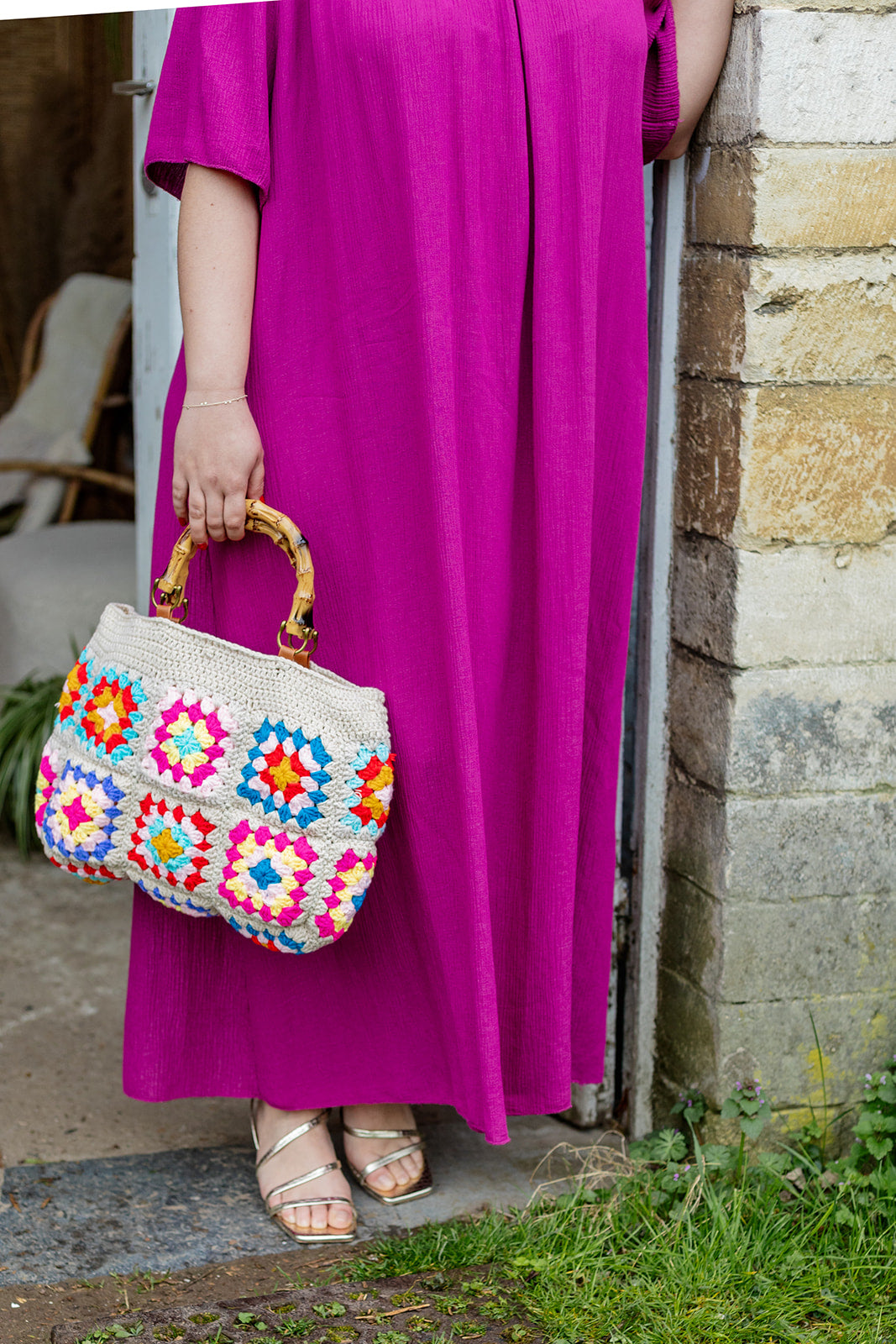 Elodie- crochet tas - beige/colormix